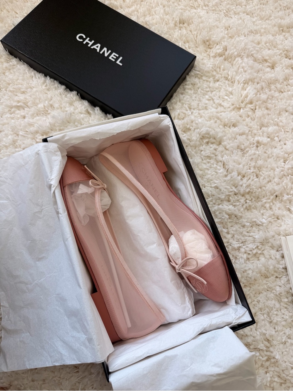 CHANEL Mesh Grosgrain CC Cap Toe Ballerina Flats 39.5 Light Pink Dark Pink - Picture 6 of 7